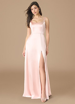 Azazie Joyce Robes de demoiselle d'honneur Robe Trapèze en Satiné métallisé Fente Latérale Or Rose image1