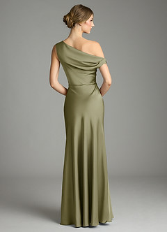 Azazie Emerson Bridesmaid Dresses Pistachio Mermaid Off the Shoulder Stretch Satin Dress image3