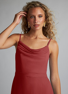 Azazie Summer Bridesmaid Dresses Rust Mermaid Scoop Cowl Chiffon Dress image5