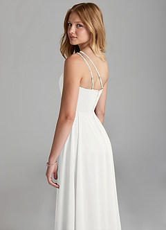 Azazie Maron Junior Linia A Pofałdowany Satyna elastyczna Długość podłogi Młodsza druhna Sukienka image2