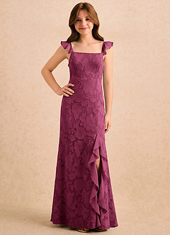 Azazie Novanlie Girls Formal Blumenmädchenkleider Meerjungfrau Schleifen Blumen-Burnout Kleid Maulbeerrot image3