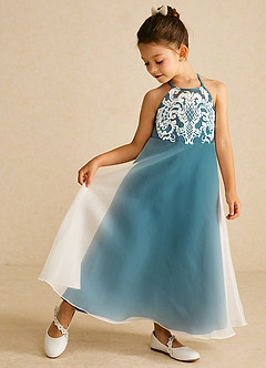 Azazie Ladybug Final Sale Blushing Pink A-Line Lace Organza Dress image1