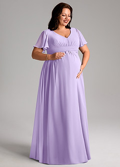 Azazie Verna Brautjungfernkleider für Schwangere A-Linie V-Hals Gerüscht Chiffon Bodenlänge Kleid image10