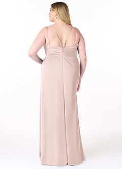 Azazie Aqua Bridesmaid Dresses Blushing Pink A-Line V-Neck Pleated Stretch Satin Dress image9