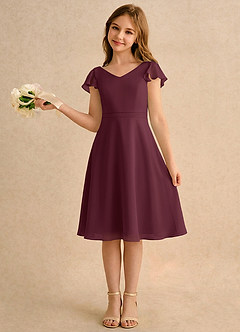 Azazie Narin Girls Formal vestidos de niña de las flores Vestido de Cabernet de Gasa de Corte en A con Con mangas image1