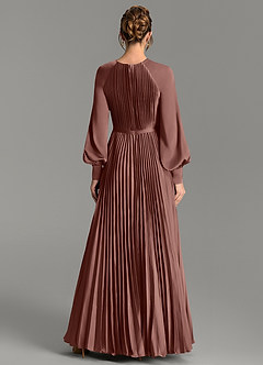 Azazie Grayson Robes de demoiselle d'honneur Robe Trapèze en Satin extensible Manches longues Espresso image2