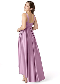 Azazie Inaya Junior Wisteria A-Line with Belt Stretch Satin Dress image4