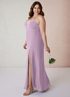 Azazie Becca Bridesmaid Dresses Wisteria Sheath V-Neck Chiffon Dress image9