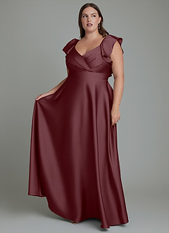 Azazie Leilani Bridesmaid Dresses Sangria A-Line Ruched Stretch Satin Dress image10