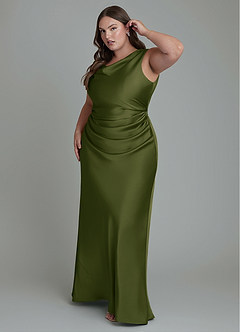 Azazie Kieryn Bridesmaid Dresses Bright Olive Mermaid Pleated Stretch Satin Dress image9