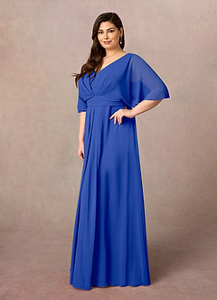 Azazie Oksana Mother of the Bride Dresses Royal Blue A-Line V-Neck Pleated Chiffon Dress image8