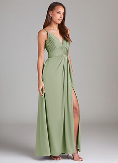 Azazie Maren Allure Bridesmaid Dresses Dusty Sage A-Line Lace Stretch Satin Dress image4