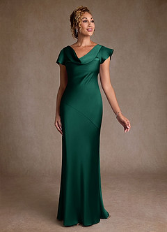 Azazie Shelby Mother of the Bride Dresses Emerald Mermaid Pleated Stretch Satin Dress image3