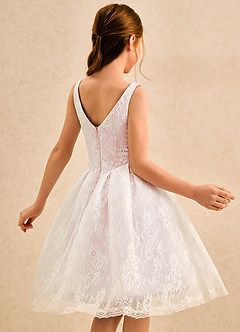 Azazie Cubbie Girls Formal Flower Girl Dresses Blushing Pink A-Line Lace Dress image2