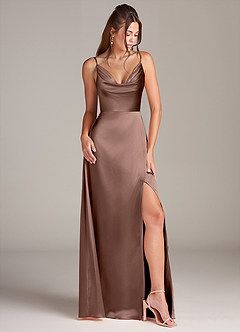 Azazie Sarella Brautjungfernkleider A-Linie mit Taschen Metallischer Satin Kleid Espresso image3