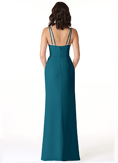 Azazie Leo Bridesmaid Dresses Ink Blue Mermaid V-Neck Pleated Chiffon Dress image2