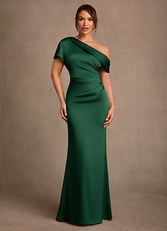 Azazie Rutha Mother of the Bride Dresses Dark Green Sheath One Shoulder Stretch Satin Dress image1