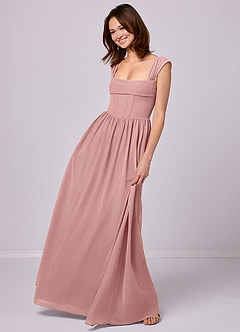 Barbie ♥ Azazie Bridesmaid Dresses Dusty Rose A-Line Corset Chiffon Dress image2