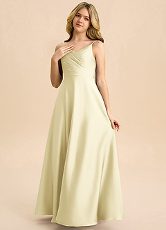 Azazie Bug Junior A-Linie Plissee Stretch-Satin Kleid Zitronensorbet image3