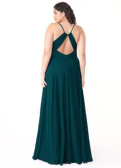 Azazie Avelina Robes de demoiselle d'honneur Robe Trapèze en Mousseline de soie Col V plissé Vert Pin image7