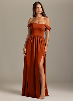Azazie Calianna Bridesmaid Dresses Paprika A-Line Off the Shoulder Stretch Satin Convertible Dress image1