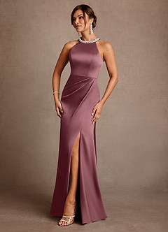 Azazie Lawrence Mother of the Bride Dresses Desert Rose A-Line Pleated Stretch Satin Dress image2