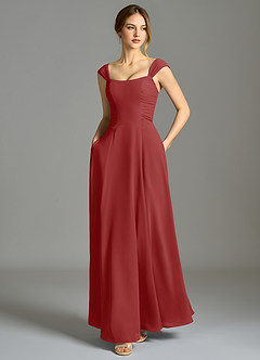 Azazie Oasis Bridesmaid Dresses Rust A-Line with Pockets Chiffon Dress image6