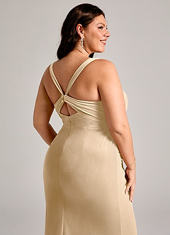 Azazie Mero Abiti da Damigella Abito Sirena in Velluto Plissettato Champagne image9