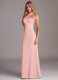 Azazie Doretta Bridesmaid Dresses Powder Pink Mermaid Pleated Stretch Satin Dress image5