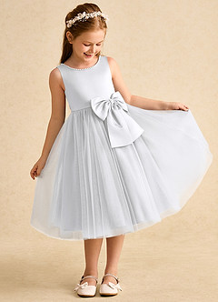 Azazie Twinsie Flower Girl Dresses White A-Line Bow Tulle Dress image5