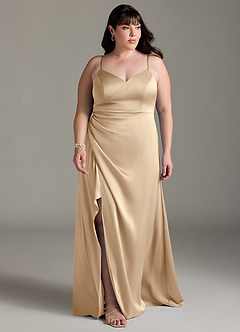 Azazie Marchella Robes de demoiselle d'honneur Robe Trapèze en Satin extensible Corset Champagne image7