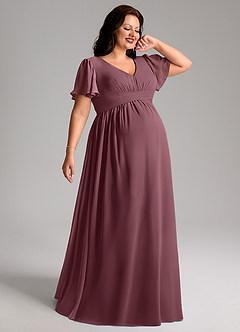 Azazie Verna Abiti da damigella d'onore premaman Abito A-Line Increspato con Scollo a V Chiffon Floor-Length image7