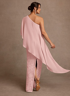 Azazie Wilma Mère de la mariée Robes Robe Fourreau en Blumen-Burnout Une épaule Rose Poudré image4