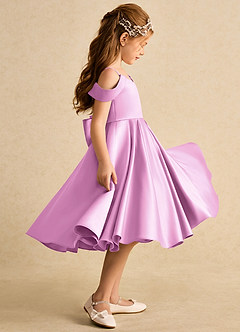 Azazie Favia Flower Girl Dresses Candy Pink A-Line Off the Shoulder Matte Satin Dress image5