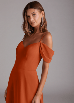 Azazie Marley Brautjungfernkleider Wandelbar A-Linie Schulterfrei Chiffon Kleid Gebranntes Orange image8