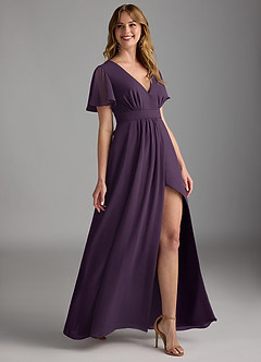 Azazie Zaniah Brautjungfernkleider A-Linie Chiffon Kleid Pflaume image3