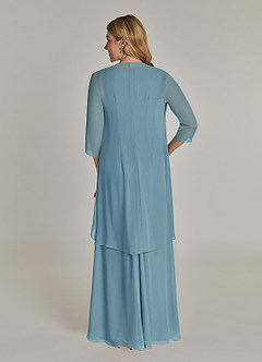 Azazie Manuella Mother of the Bride Dresses Moody Blue A-Line V-Neck Pleated Chiffon Dress image2