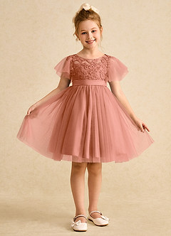 Azazie Queenie Robe Demoiselle D'honneur Fillette Robe Trapèze en Dentelle Mai Tai image1