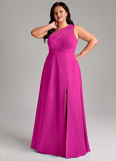 Azazie Phaedra Bridesmaid Dresses Fuchsia A-Line One Shoulder Chiffon Dress image13