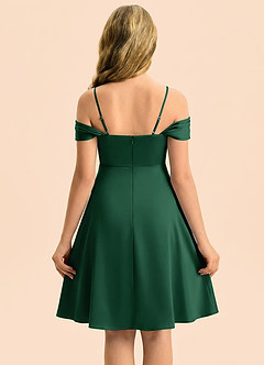 Azazie Anselie Junior Robe Trapèze en Satin extensible Épaules dénudées Vert Foncé image2