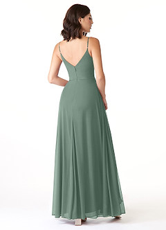 Azazie Evalin Bridesmaid Dresses Eucalyptus A-Line V-Neck Pleated Mesh Dress image4