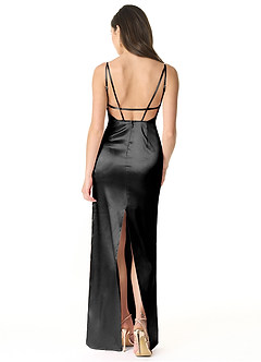 Azazie Kae Final Sale Black Sheath Metallic Satin Dress image2