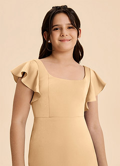 Azazie Demi Junior Vestido de Oro de Satén Elástico de Corte en A con Lazo image6