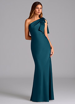 Azazie Yuanna Bridesmaid Dresses Ink Blue Mermaid One Shoulder Stretch Satin Dress image5