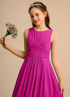 Azazie Ducky Girls Formal Flower Girl Dresses Fuchsia A-Line Pleated Chiffon Dress image3