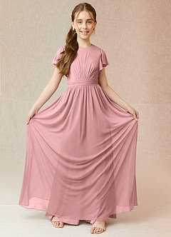 Azazie Mosley Junior Vestido de Rosa Polvorienta de Malla de Corte En A con Volante image4