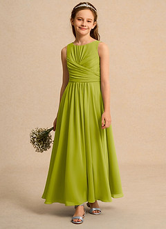 Azazie Ducky Girls Formal Flower Girl Dresses Lemongrass A-Line Pleated Chiffon Dress image4