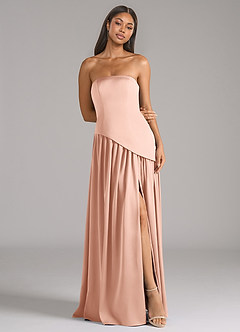 Azazie Adeline Brautjungfernkleider Wandelbar A-Linie Schulterfrei Stretch-Satin Kleid Roségold image3