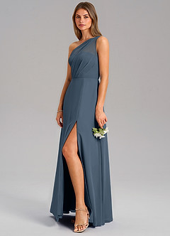 Azazie Phaedra Bridesmaid Dresses Neptune A-Line One Shoulder Chiffon Dress image5