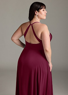 Azazie Davis Bridesmaid Dresses Mulberry A-Line Pleated Stretch Satin Dress image12
